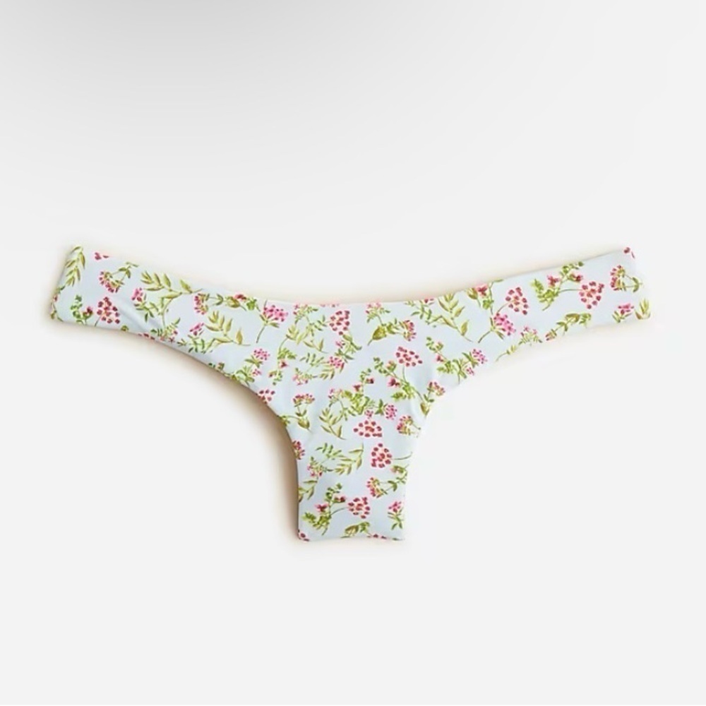 NWT J. Crew Curved Waist Cheeky Bikini Bottom Cloud Meadow Floral Pastel Blue M